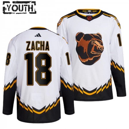 Boston Bruins Dresy Pavel Zacha 18 Adidas 2022-23 Bílý Reverse Retro 2.0 Authentic - Dětské